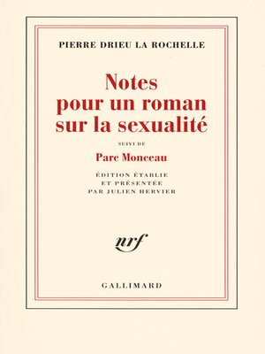 cover image of Notes pour un roman sur la sexualité / Parc Monceau